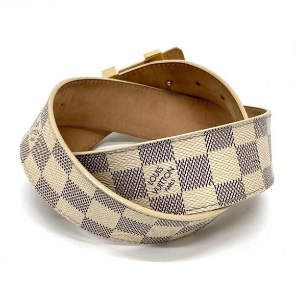 AUTHENTIC LOUIS VUITTON M9609 DamierAzur LV Ceinture Initial Pin buckle belt Whi - Picture 2 of 12
